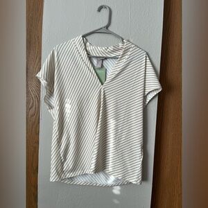 H&M Cream and Brown Striped V-Neck Blouse